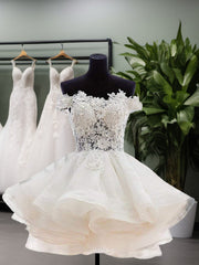 Ball-Gown Off-the-Shoulder Appliques Lace Short/Mini Organza Dresses