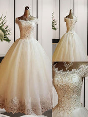 Ball-Gown Off-the-Shoulder Sequin Floor-Length Tulle Wedding Dresses