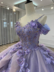 Ball Gown Organza Off-the-Shoulder Lavender Quinceanera Dresses