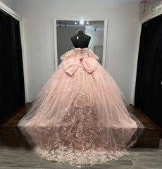 Ball-Gown Pink Tulle Sweetheart Sleeveless Quinceanera Dresses with Bow