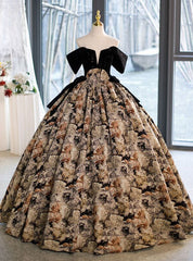 Ball Gown Print Strapless Quinceanera Dresses