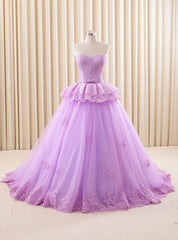 Ball Gown Purple Tulle Lace Sweetheart Wedding Dresses