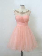 Ball Gown Round Neckline Pink Mini Homecoming Dresses, Short Pink Prom Dresses, Short Pink Formal Dresses, Graduation Dresses