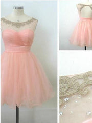 Ball Gown Round Neckline Pink Mini Homecoming Dresses, Short Pink Prom Dresses, Short Pink Formal Dresses, Graduation Dresses