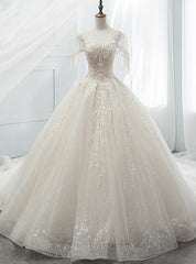 Ball Gown Sequins Tulle Sequins Backless With Beading Wedding Dresses