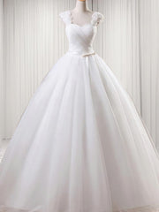 Ball-Gown Square Ruffles Floor-Length Tulle Wedding Dresses