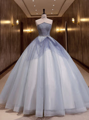 Ball Gown Strapless Tulle Pearls Quinceanera Dresses