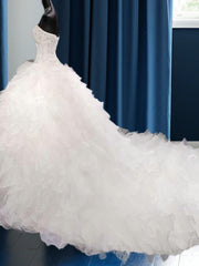 Ball-Gown Sweetheart Beading Cathedral Train Organza Wedding Dresses