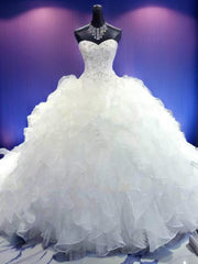 Ball-Gown Sweetheart Beading Cathedral Train Organza Wedding Dresses