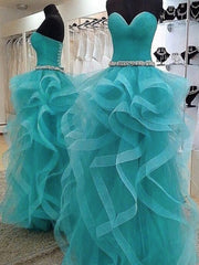 Ball-Gown Sweetheart Cascading Ruffles Floor-Length Tulle Dresses