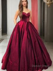 Ball Gown Sweetheart Floor-Length Satin Prom Dresses With Pockets