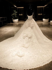 Ball-Gown Sweetheart Sequin Cathedral Train Tulle Wedding Dresses