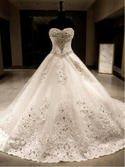 Ball-Gown Sweetheart Sequin Cathedral Train Tulle Wedding Dresses