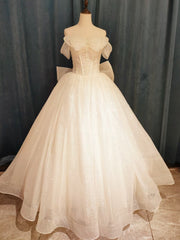 Ball Gown Tulle Off the Shoulder Pearl Wedding Dresses