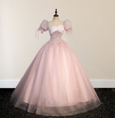 Ball-Gown Tulle  Pink Sweetheart Floor-Length Graduation Birthday Party Dresses with Sequined