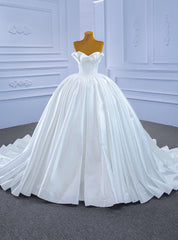 Ball Gown White Satin Sweetheart Wedding Dresses