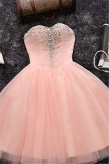 Beads Sequins Short Homecoming Dresses Sweetheart Coral Pink Hoco Dresses