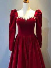 Beautiful A Line Red Velvet Prom Dresses Sweatheart Party Dresses Brithday Ball Gown