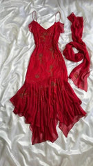 Beautiful Beaded Prom Dresses Red Chiffon Mermaid Evening Dresses Party Gown