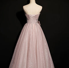 Beautiful Pink Tulle Sequins Strapless Pleats Beading Prom Dresses Formal Ball Gown Brithday Quinceanera Dresses