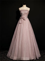 Beautiful Pink Tulle Sequins Strapless Pleats Beading Prom Dresses Formal Ball Gown Brithday Quinceanera Dresses