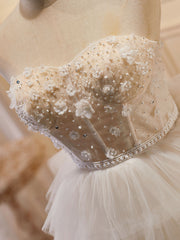 Beige Sweetheart Neck Tulle Puffy Short Prom Dresses, Beige Homecoming Dresses