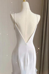 Beige White Sheath Halter Backless Wedding Dresses