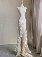 Beige White Sheath Halter Backless Wedding Dresses