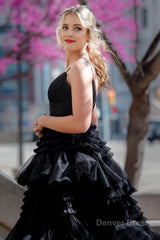 Black A-Line Spaghetti Straps Long Prom Dress