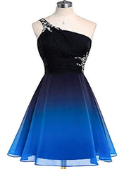 Black and Blue Gradient Chiffon Beaded Party Dresses, A-line Chiffon Homecoming Dresses