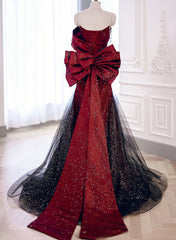 Black And Red Long Party Dresses Prom Dresses, Sweetheart Satin Evening Dresses Formal Dresses