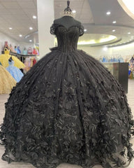 Black Ball Gown Off the Shoulder Quinceanera Dresses with Bow Knot