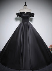 Black Ball Gown Satin Off the Shoulder Quinceanera Dresses