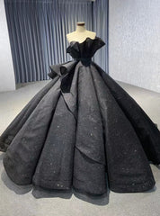 Black Ball Gown Sequins Strapless Prom Dress