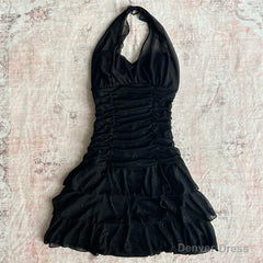 Black Chiffon Sleeveless Halter Party Dress Short Prom Dress