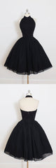 Black Halter Homecoming Dresses,A Line Open Back Short Prom Dresses