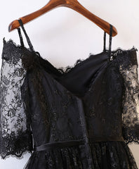 Black High Low Lace Prom Dresses, Black Homecoming Dresses