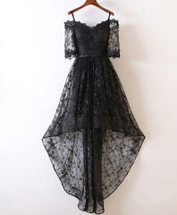 Black High Low Lace Prom Dresses, Black Homecoming Dresses