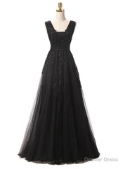 Black Lace Appliques Backless Prom Dress