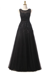 Black Lace Beading Scoop Sleeveless Bridesmaid Dresses