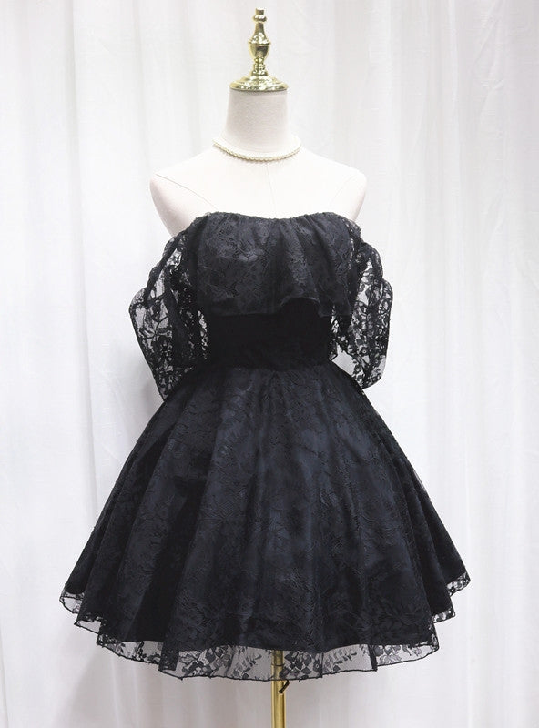 Black Lace Strapless Mini Homecoming Dress