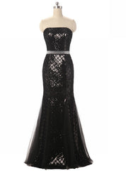 Black Mermaid Sequins Strapless Beading Prom Dresses