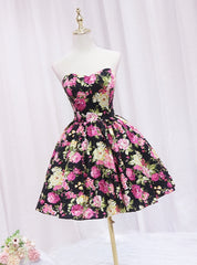 Black Print Strapless Homecoming Dress