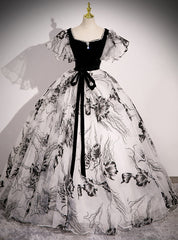 Black Print Velvet Square Quinceanera Dresses