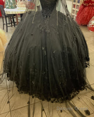 Black Quinceanera Dresses with Flowers,Long Sweet 16 Dresses