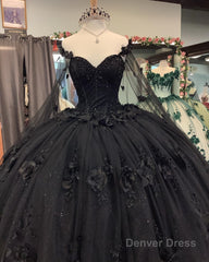 Black Quinceanera Dresses with Flowers,Long Sweet 16 Dresses