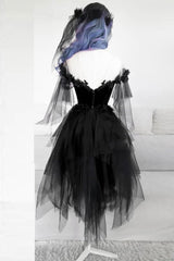 BLACK ROUND NECK TULLE LACE SHORT PROM Dresses BLACK EVENING Dresses