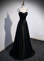 Black Satin Long Party Dresses Black Simple Junior Prom Dresses prom Dresses shops