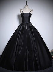 Black Satin Spaghetti Straps Quinceanera Dresses