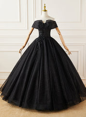 Black Sequins Off the Shoulder Appliques Quinceanera Dresses